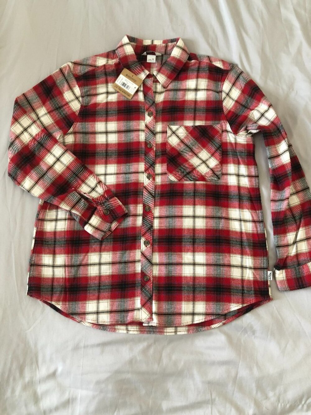 NWT Eddie Bauer Field Flannel Long Sleeve Shirt Cardinal Plaid Size M
